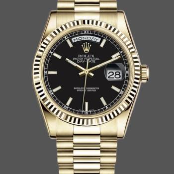 Rolex Day Date 118238 Black Dial Stainless Steel 36mm Mens Watch (w15325818)