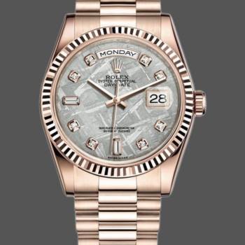 Rolex Day-Date 118235 Everose Gold Meteorite Diamond Dial 36mm Unisex Watch (w15325820)