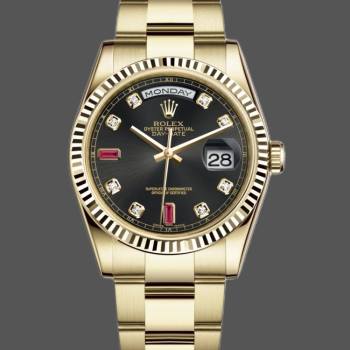 Rolex Day Date 118238 Yellow Gold Black Diamond Dial Fluted Bezel 36mm Mens Watch (w15325824)