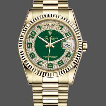Rolex Day-Date 118238 Yellow Gold Green Diamond Pave Dial 36mm Unisex Watch (w15325833)