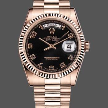Rolex Day-Date 118235 Rose Gold Black Arabic Dial 36mm Unisex Watch (w15325835)