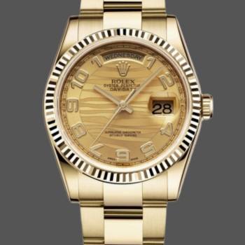 Rolex Day-Date 118238 Arabic Numeral Wave Champagne Dial 36mm Unisex Watch (w15325838)