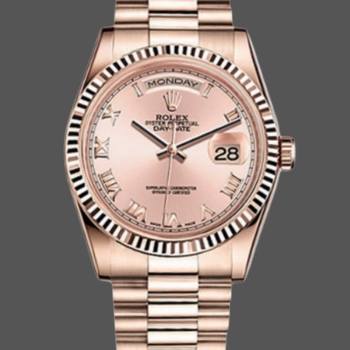 Rolex Day-Date 118235 Pink Roman Numeral dial 36mm Lady Watch (w15325840)
