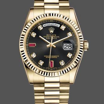 Rolex Day Date 118238 Black Diamond Dial Fluted Bezel 36mm Mens Watch (w15325841)