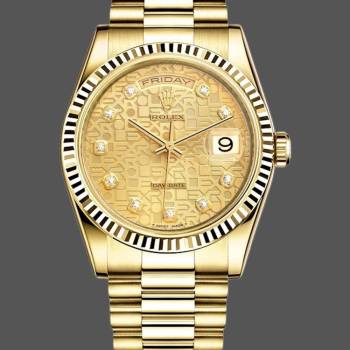 Rolex Day-Date 118238 Yellow Gold Champagne Jubilee Diamond Dial 36mm Unisex Watch (w15325846)