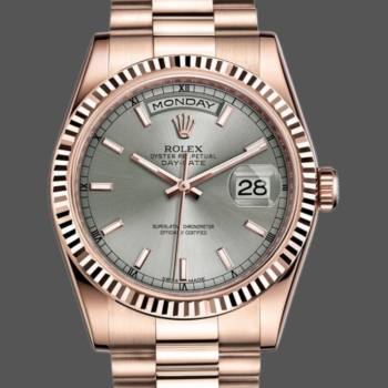 Rolex Day-Date 118235 Rhodium Grey Dial Rose Gold 36mm Unisex Watch (w15325847)