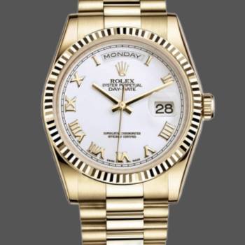 Rolex Day-Date 118238 Yellow Gold White dial Fluted Bezel 36mm Unisex Watch (w15325849)