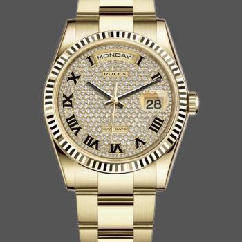 Rolex Day-Date 118238 Yellow Gold Pave diamond dial 36mm Unisex Watch (w15325852)