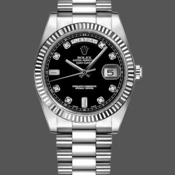Rolex Day-Date 118239 Black Diamonds Dial Fluted Bezel 36mm Unisex Watch (w15325855)