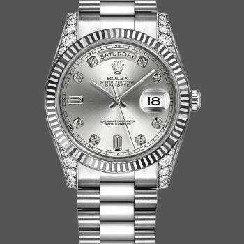 Rolex Day Date 118339 White Gold Silver Dial Fluted Bezel 36mm Unisex Watch (w15325858)