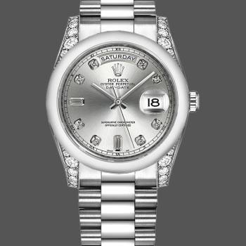 Rolex Day-Date 118296 Platinum Silver Dial Diamond 36mm Unisex Watch (w15325859)