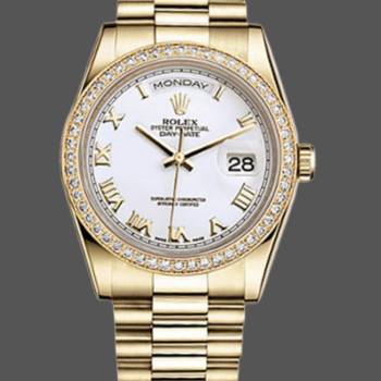 Rolex Day-Date 118348 White Roman Numeral Dial 36mm Unisex Watch (w15325862)