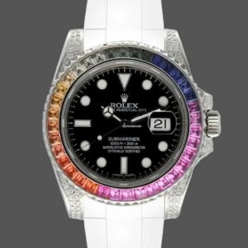 Rolex Submariner 116610 Black Dial White Rubber strap 40mm Mens Watch (w15325868)