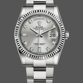 Rolex Day-Date 118239 Silver Diamond Dial fluted bezel 36mm Unisex Watch (w15325870)