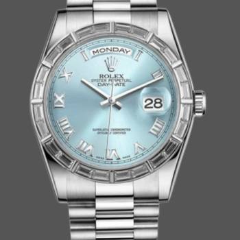 Rolex Day-Date 118366 Ice Blue Dial Diamond Bezel 36mm Unisex Watch (w15325886)