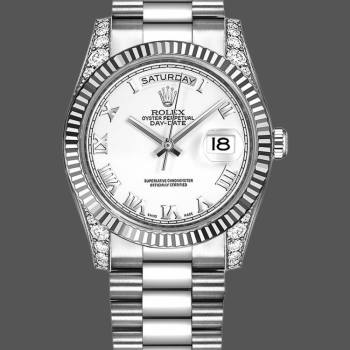 Rolex Day Date 118339 White Dial Fluted Bezel 36mm Unisex Watch (w15325889)