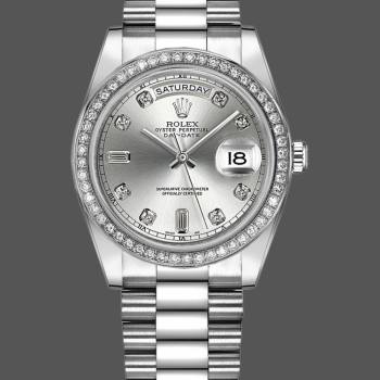 Rolex Day Date 118346 Silver Dial Diamond 36mm Unisex Watch (w15325890)