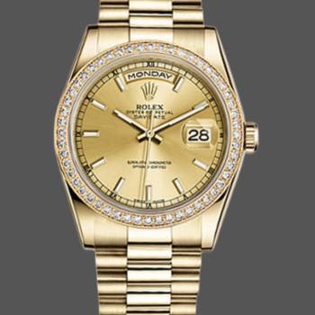 Rolex Day Date 118348 Champagne Index Dial Yellow Gold 36mm Unisex Watch (w15325892)