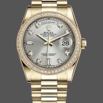 Rolex Day-Date 118348 Silver Diamond Dial 36mm Unisex Watch (w15325899)