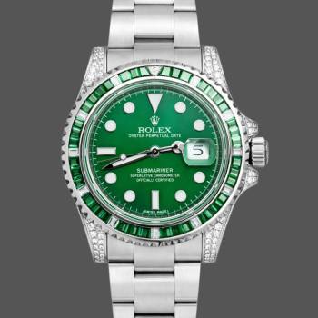 Rolex Submariner Date 116610LN Custom Diamond Stainless Steel Green Dial 40MM Mens Watch (w15325901)