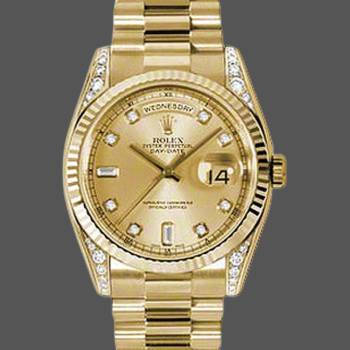Rolex Day-Date 118338 Yellow Gold Champagne Diamonds Dial 36mm Unisex Watch (w15325908)