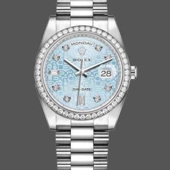 Rolex Day Date 118346 Blue Diamond Dial Platinum 36mm Unisex Watch (w15325918)