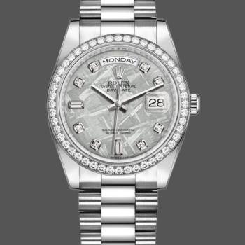 Rolex Day Date 118346 Platinum Diamond Bezel Meteorite Dial 36mm Unisex Watch (w15325919)