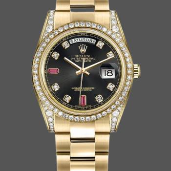 Rolex Day-Date 118388 Black Diamond Rubies Dial 36mm Unisex Watch (w15325922)