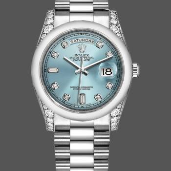 Rolex Day-Date 118296 Platinum Ice Blue Dial Diamond 36mm Unisex Watch (w15325923)