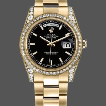 Rolex Day-Date 118388 Yellow Gold Black Index Dial 36mm Unisex Watch (w15325926)