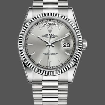 Rolex Day-Date 118239 White Gold Silver dial Fluted Bezel 36mm Unisex Watch (w15325928)
