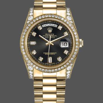 Rolex Day-Date 118388 Black Diamond Dial 36mm Unisex Watch (w15325931)