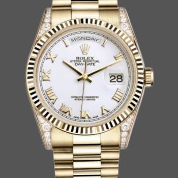 Rolex Day-Date 118338 Yellow gold White Roman Dial 36mm Unisex Watch (w15325937)