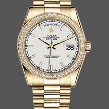 Rolex Day-Date 118348 Yellow Gold White Dial 36mm Unisex Watch (w15325948)