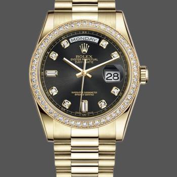 Rolex Day Date 118348 Yellow Gold Black Diamond Dial 36mm Unisex Watch (w15325950)