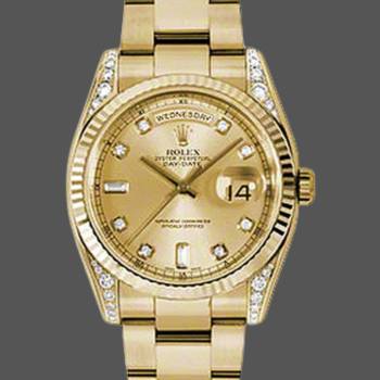 Rolex Day-Date 118338 Champagne Diamonds Dial 36mm Unisex Watch (w15325951)