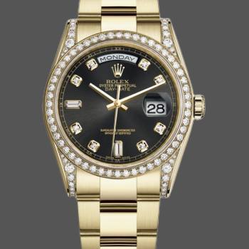 Rolex Day-Date 118388 yellow gold Black Diamond Dial 36mm Unisex Watch (w15325955)