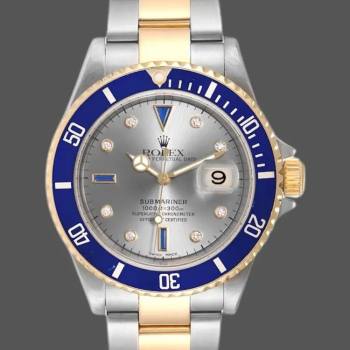 Rolex Submariner 16613 Steel Gold Diamond Sapphire Serti Dial 40mm Mens Watch (w15325981)