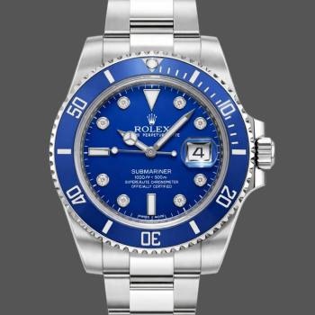 Rolex Submariner 16610 Stainless Steel Blue Bezel Diamond Dial 40mm Mens Watch (w15325989)