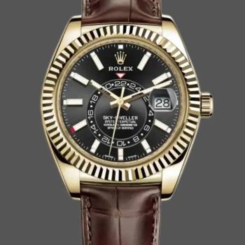 Rolex Sky-Dweller 326138 Black Dial Yellow Gold 42MM Mens Watch (w15326006)