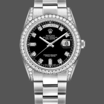 Rolex Day-Date 118389 Diamond Bezel Black Diamond Dial 36MM Unisex Watch (w15326062)