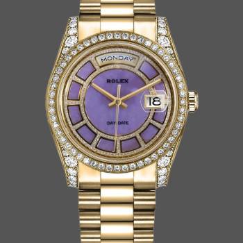 Rolex Day-Date 118388 Yellow Gold Lavender Purple Dial 36MM Unisex Watch (w15326066)