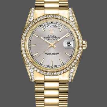 Rolex Day-Date 118388 Yellow Gold Silver Index Dial 36MM Unisex Watch (w15326072)
