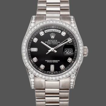 Rolex Day-Date 118389 White Gold Black Diamond Dial 36MM Unisex Watch (w15326074)