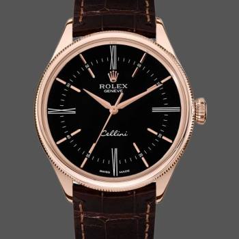 Rolex Cellini Time 50505 Brown Leather Strap Black Dial 39mm Mens Watch (w15326078)