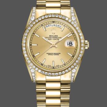 Rolex Day-Date 118388 Diamond Bezel Champagne Index Dial 36MM Unisex Watch (w15326080)