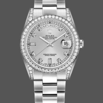 Rolex Day-Date 118389 Silver Diamond dial 36MM Unisex Watch (w15326081)