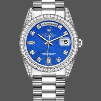 Rolex Day-Date 118389 Diamond Bezel Lapis Lazuli Blue Dial 36MM Unisex Watch (w15326086)