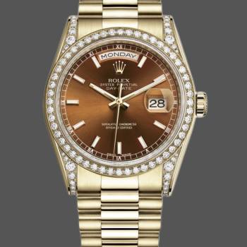 Rolex Day-Date 118388 Diamond Bezel Chocolate Brown Dial 36MM Unisex Watch (w15326092)