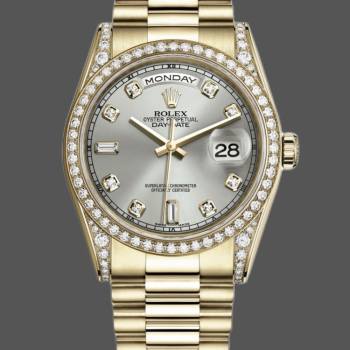 Rolex Day-Date 118388 Yellow Gold Silver Diamond Dial 36MM Unisex Watch (w15326093)